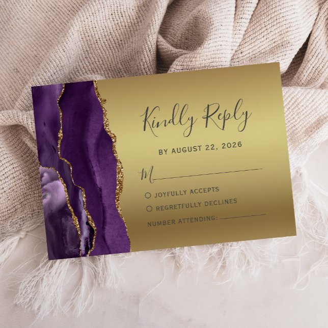 Modern lila guldagate glam bröllops-RSVP-kort OSA Kort (Skapare uppladdad)