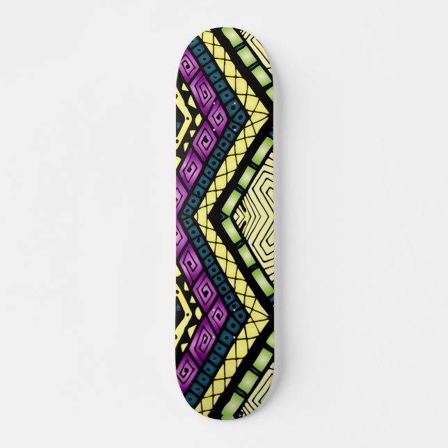 Modern Lila Gult Tribal Mönster Mini Skateboard Bräda 18,5 Cm (Framsida)