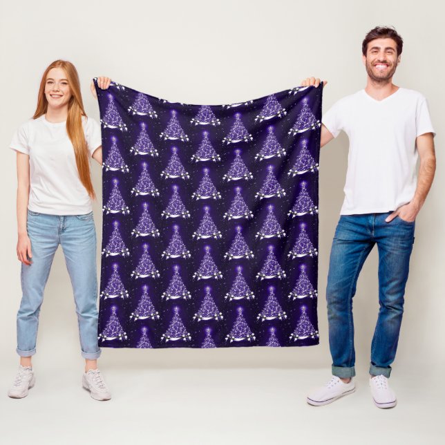 Modern Lila Helgdag Träd Motif Fleecefilt (På plats)