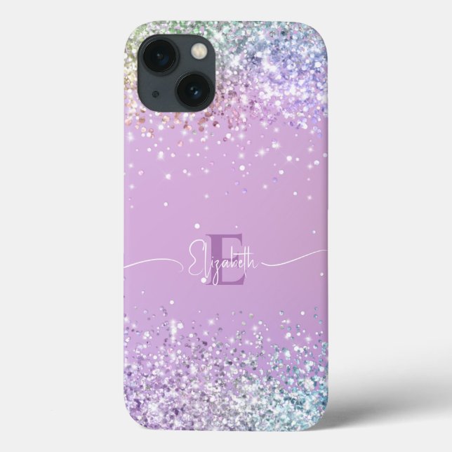 Modern Lila HoloGraph Faux Glitter Monogram (Baksida)