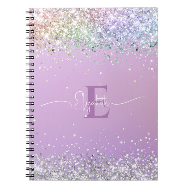 Modern Lila HoloGraph Faux Glitter Monogram Anteckningsbok (Framsidan)