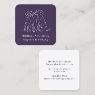 Modern Lila Hund Walking Dog Walker Pet Sitter Fyrkantigt Visitkort