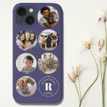 Modern Lila i första familjen för fotokollage<br><div class="desc">Modern fotokollage iphone case kan du lägga till ditt eget bild till. Trendig lila färg med 6 runda fotomallar medföljer. Perfekt för dina Instagram-foton. Den sista cirkeln innehåller tre textmallar, två för familjen namn och en inledande. Perfekt för personlig familj bilder och evenemang att minnas roligten. Gör det också själv...</div>