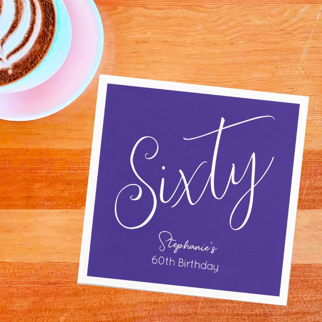 Modern Lila i skript 60:e Födelsedagsfesten Pappersservett (Skapare uppladdad)