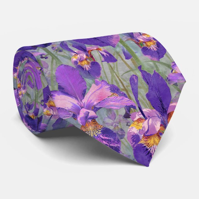 Modern Lila Iris Blommönster Bröllop Slips (Rullad)