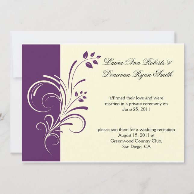 Modern Lila Ivory Cream Blommigt Swirls Post Weddi Inbjudningar (Framsida)
