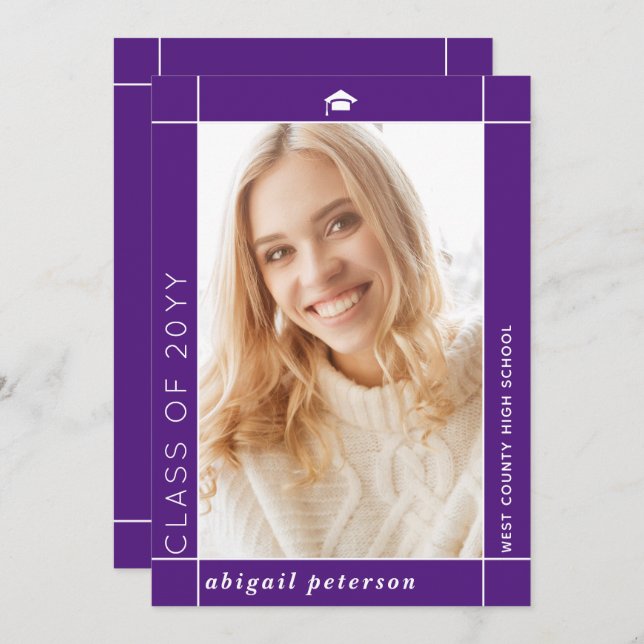 Modern lila-klass för 2025 studenten-foto meddelande (Fram/baksida)