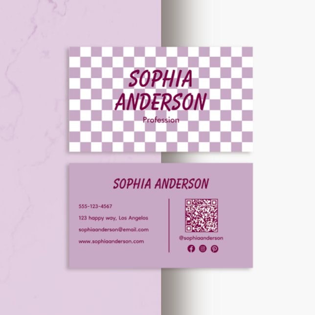 Modern Lila kontrollerad med QR-kod Visitkort (Skapare uppladdad)