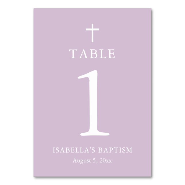 Modern Lila Kor Girl Girl Baptism Bordsnummer Card (Framsidan)