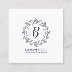 Modern Lila Krans Monogram Professionell Fyrkantigt Visitkort