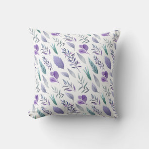 Modern Lila Lavender Teal Grönt Löv Kudde