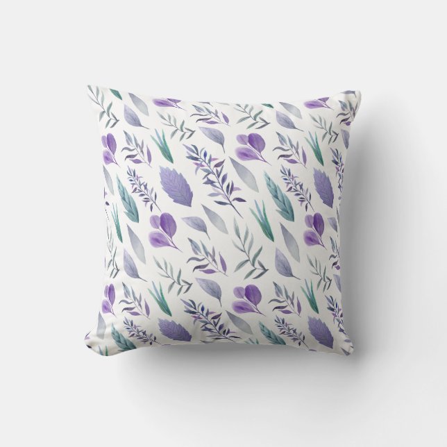 Modern Lila Lavender Teal Grönt Löv | Kudde (Framsida)