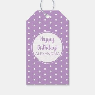 Modern Lila Lilac Polka dots Namn Grattis på födel Presentetikett