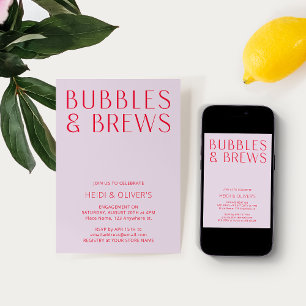 Modern Lila & Magenta Bubbles & Brews Förlovning Inbjudningar