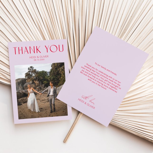 Modern Lila Magenta Foto Bröllop - tack för ditt k Kort (Modern Purple Magenta Photo Wedding Thank You Card)