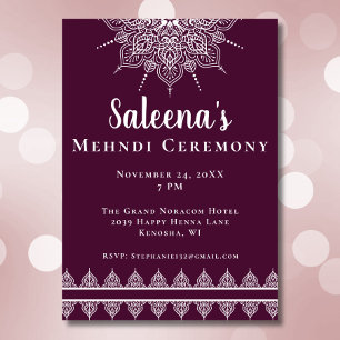 Modern Lila Mandala Mehndi-ceremoni Inbjudningar