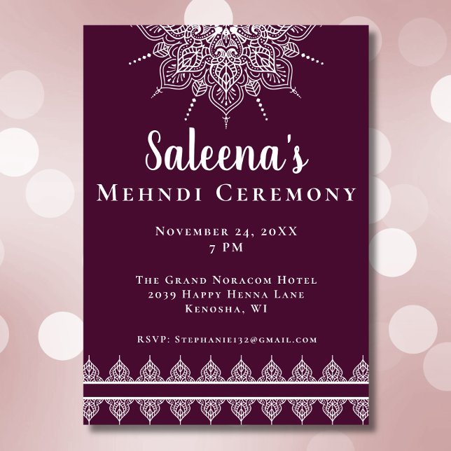 Modern Lila Mandala Mehndi Ceremony Inbjudningar (Skapare uppladdad)
