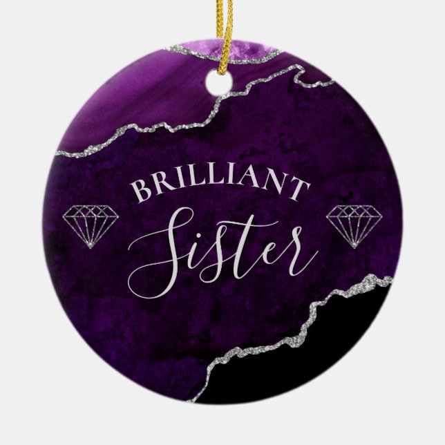 Modern Lila Marble Agate Brilliant Sister Julgransprydnad Keramik (Framsidan)