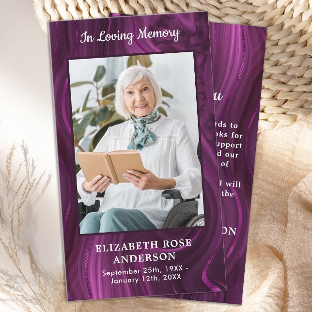 Modern Lila Marble Funeral Tack Anteckningskort (Skapare uppladdad)