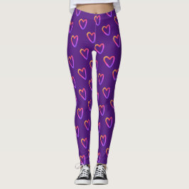 Modern lila med regnbågs hjärtan mönster leggings