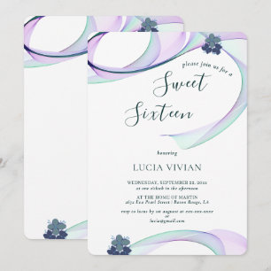 Modern Lila Mini Blommigt Sweet sixteen Birthday Inbjudningar