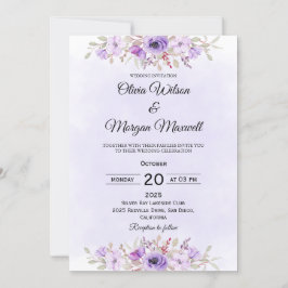 Modern lila minimalist blomsterbröllopsinbjudan inbjudningar