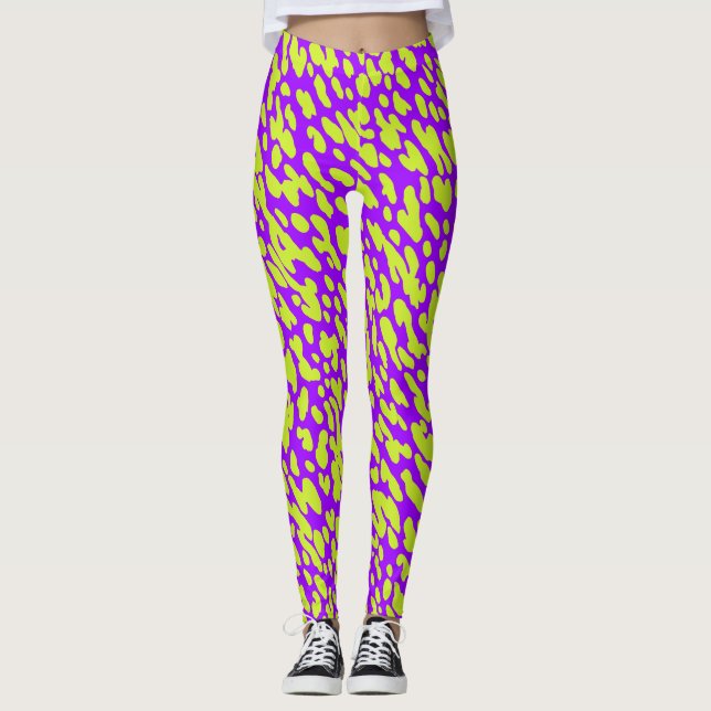 Modern lila och grön djurtryck prickmönster  leggings (Framsida)