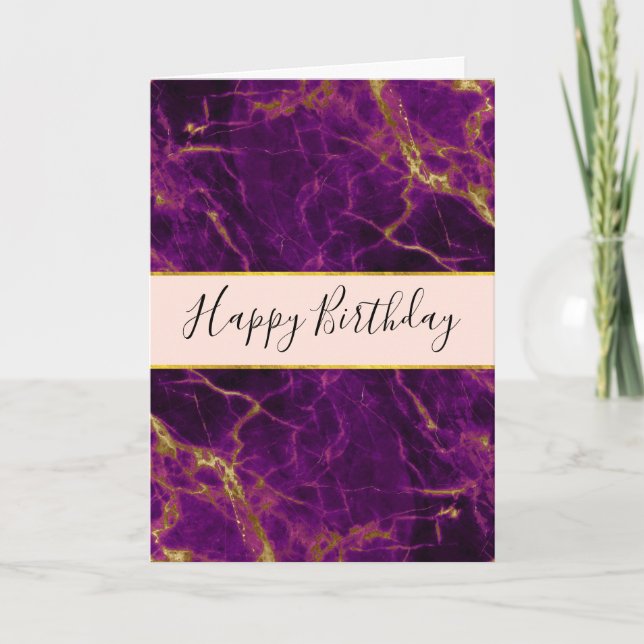 Modern Lila och Guld Abstrakt Marble Birthday Kort (Framsida)