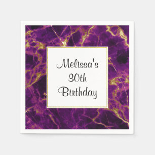Modern Lila och Guld Abstrakt Marble Birthday Pappersservett