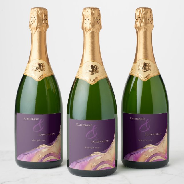 Modern Lila och Guld Bröllop (Flaskor)