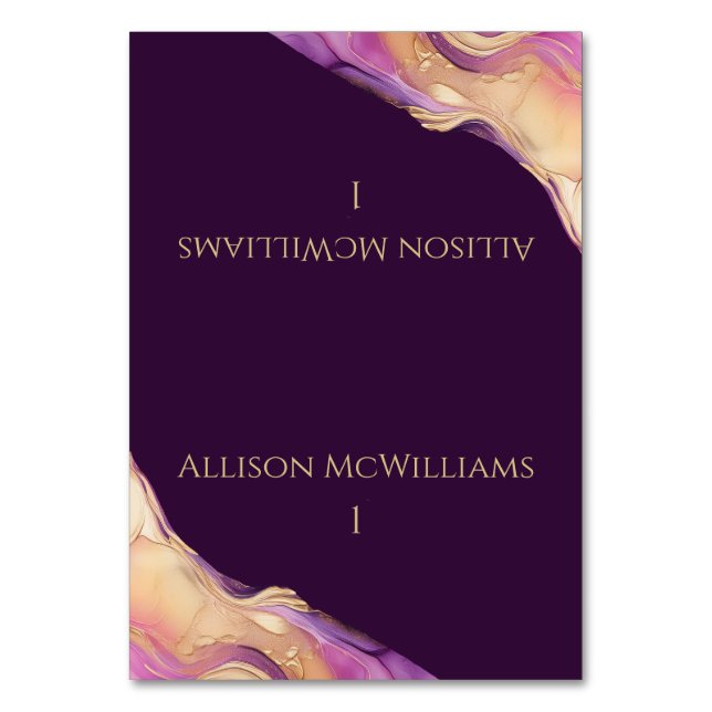 Modern Lila och Guld Bröllop Bordsnummer (Framsidan)