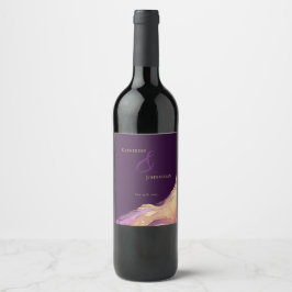 Modern Lila och Guld Bröllop Vinflaska Etikett