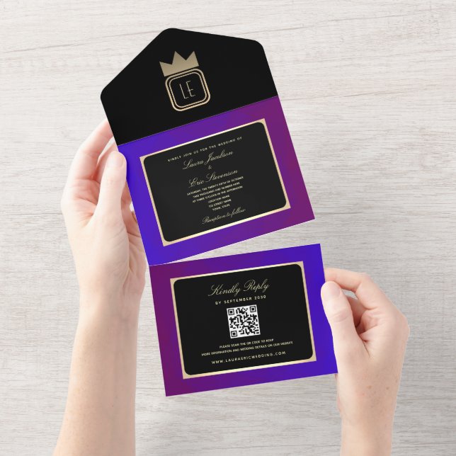 Modern lila och guld monogram bröllop (Tearaway)