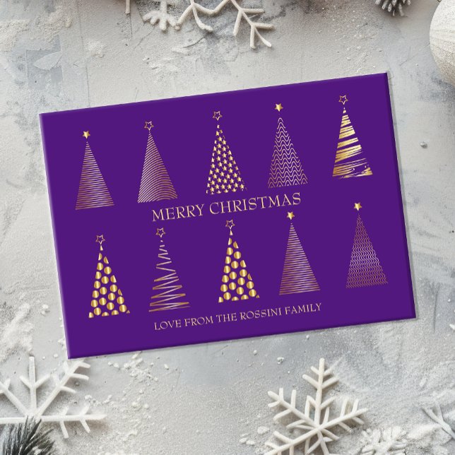 Modern Lila och Guld Personlig Julgran Julkort (Modern purple and gold christmas card)