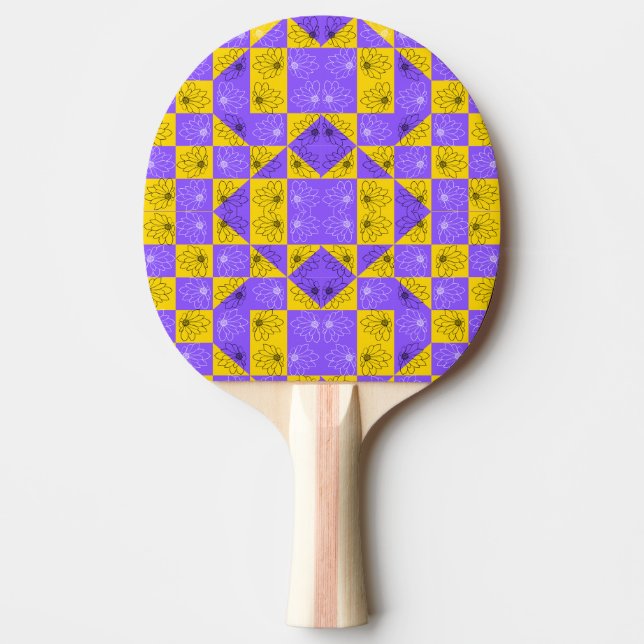 Modern lila och gyllene schackbräde blomster mönst pingisracket (Framsidan)
