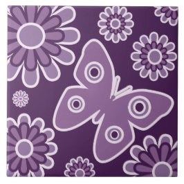 Modern Lila och lavender Blommigt Vår Butterfly Kakelplatta