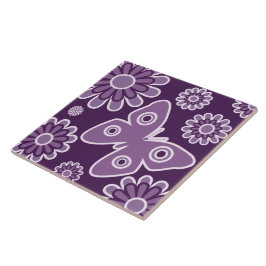 Modern Lila och lavender Blommigt Vår Butterfly Kakelplatta