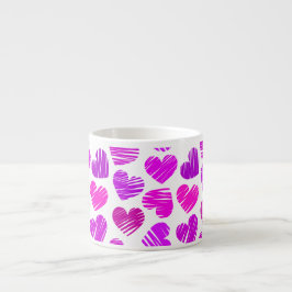 Modern Lila och Rosa Doodled Hearts Valentine Espressomugg