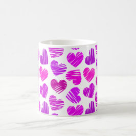 Modern Lila och Rosa Doodled Hearts Valentine Kaffemugg
