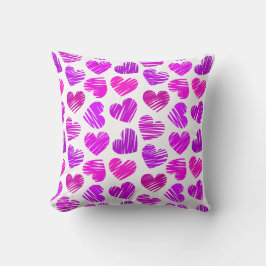 Modern Lila och Rosa Doodled Hearts Valentine Kudde