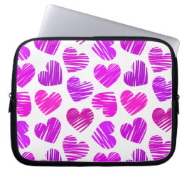 Modern Lila och Rosa Doodled Hearts Valentine Laptop Sleeve