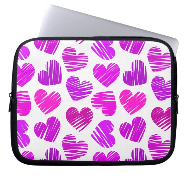Modern Lila och Rosa Doodled Hearts Valentine Laptop Sleeve (Framsidan)