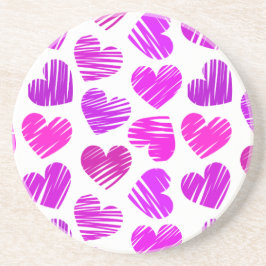 Modern Lila och Rosa Doodled Hearts Valentine Underlägg