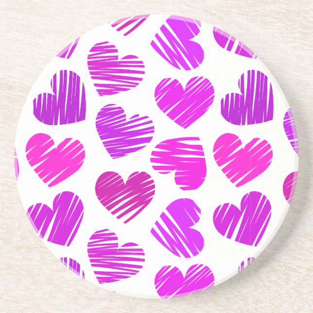 Modern Lila och Rosa Doodled Hearts Valentine Underlägg (Framsidan)