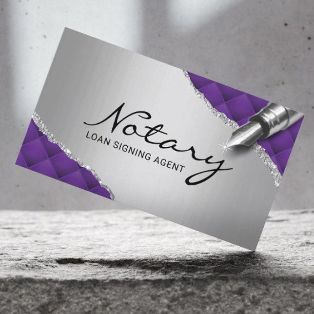 Modern Lila och Silver i Mobile Notary Sigary Agen Visitkort (Skapare uppladdad)