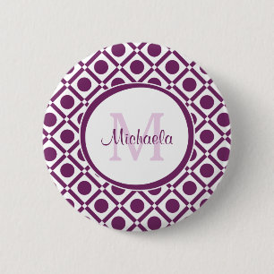 Modern Lila och vit geometrisk monogrammad Namn Knapp