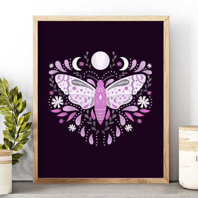 Modern Lila och Vita Abstrakten Moth Illustration Poster (Skapare uppladdad)