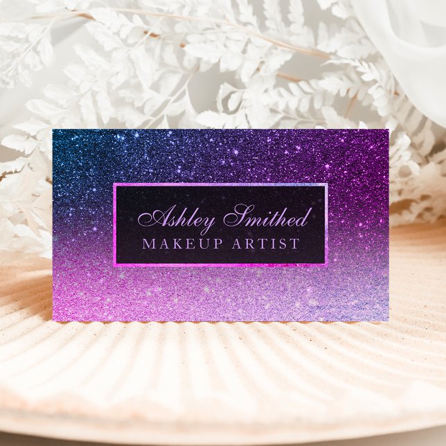 Modern lila ombre blue glitter chic makeup visitkort (Skapare uppladdad)