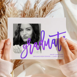 Modern Lila Ombre Typography Photo Grad Party Inbjudningar