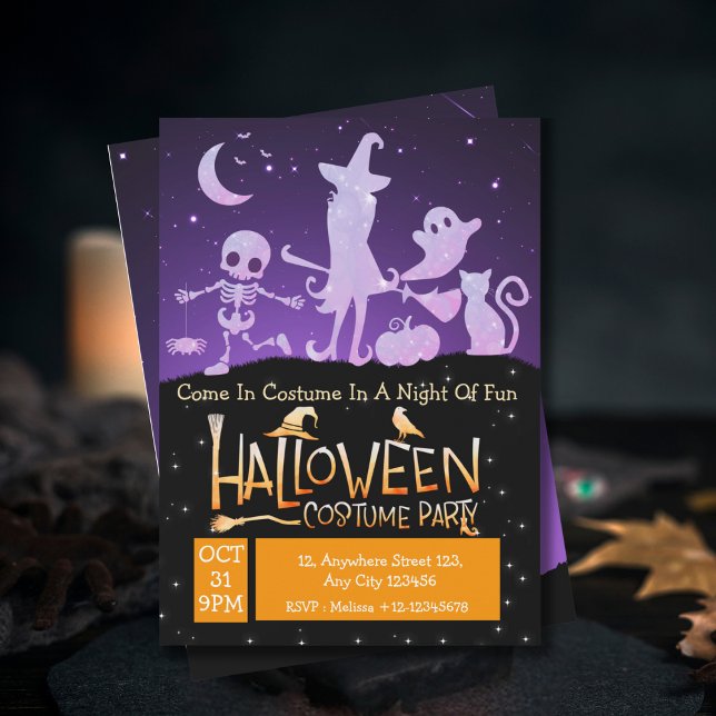 Modern Lila Orange Black Halloween Costume Inbjudningar (Skapare uppladdad)